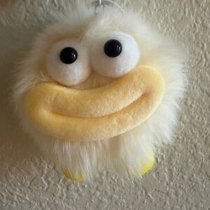 Cute Fluffy White and Yellow Plush Keychain/bag charm